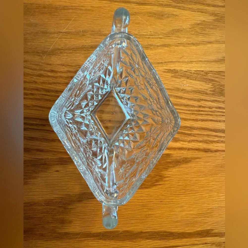 Vintage Indiana Glass Pineapple & Floral Diamond Shaped Creamer & Sugar Bowl